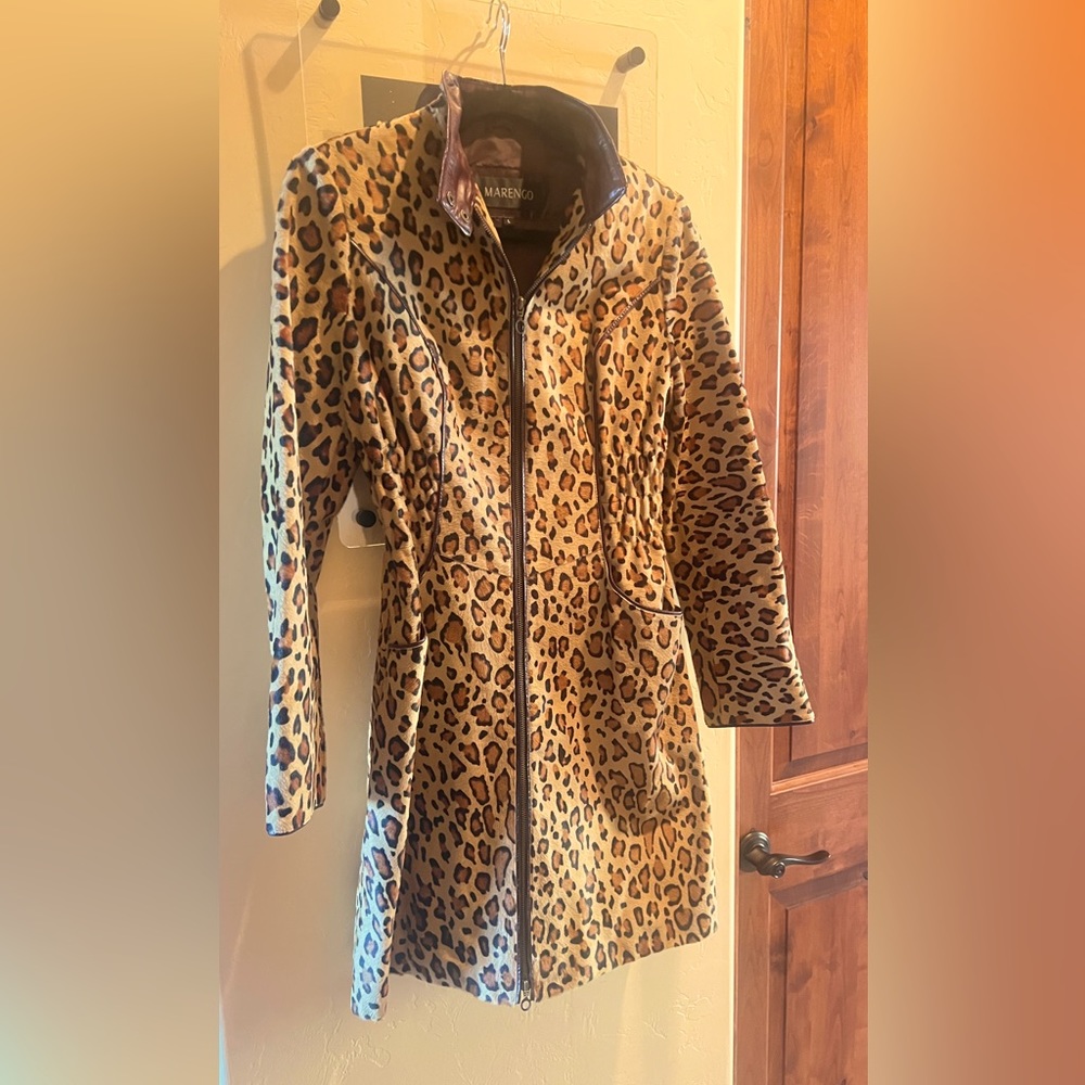 Designer Pony Hair leopard print long coat by Marengo Size L